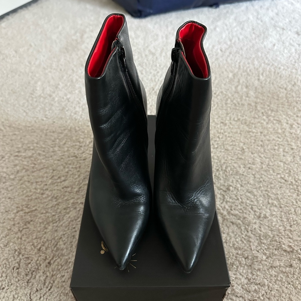 Aldo Black Leather Ankle Booties with Red Lining